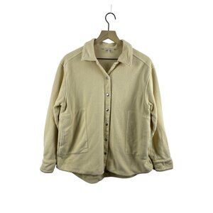 MAKIA Women's Small Organic Cotton Snap Up Shacket Chore Coat Off-White Fleece